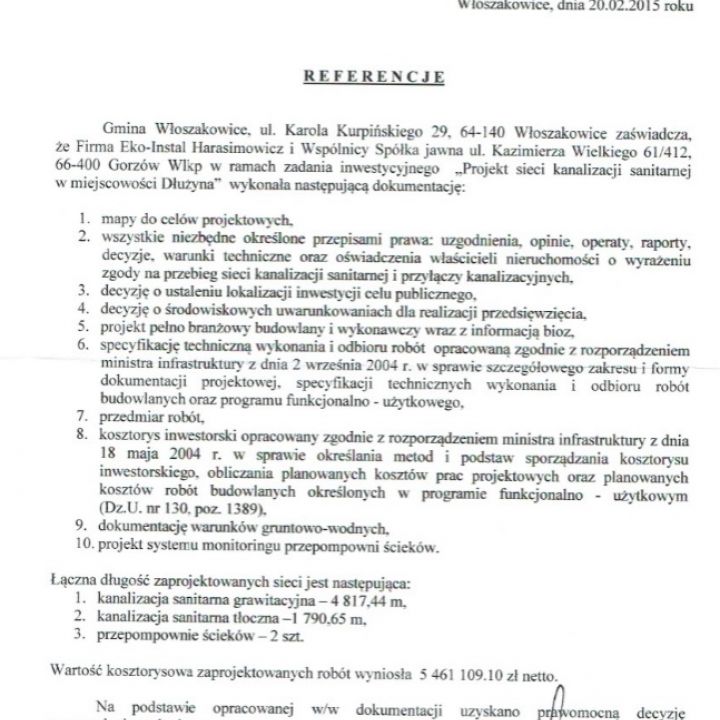 Budowa sieci kanalizacji sanitarnej w miejscowości Dłużyna